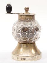 A Victorian silver and cut glass pepper grinder, by Heath & Middleton, London 1896, 10cm