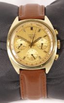 Heuer, Carrera, a gold plated chronograph gentleman's wristwatch, c.1970's, gilt dial with three