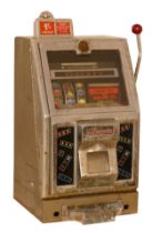 Jennings Galaxy one arm electromechanical three reel slot machine, c.1966, 1 shilling/5 new pence