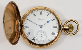 Waltham, a gold plated keyless wind full hunter pocket watch, Traveller movement numbered