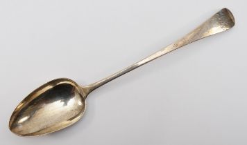 A George IV silver Old English pattern basting spoon, makers mark worn, London 1825, initialled,