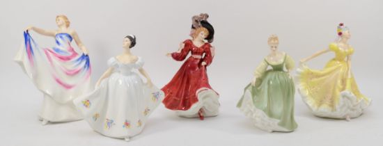 Royal Doulton; five porcelain figures comprising of Liberty HN3201, Patricia HN3365, Ninette HN2379,