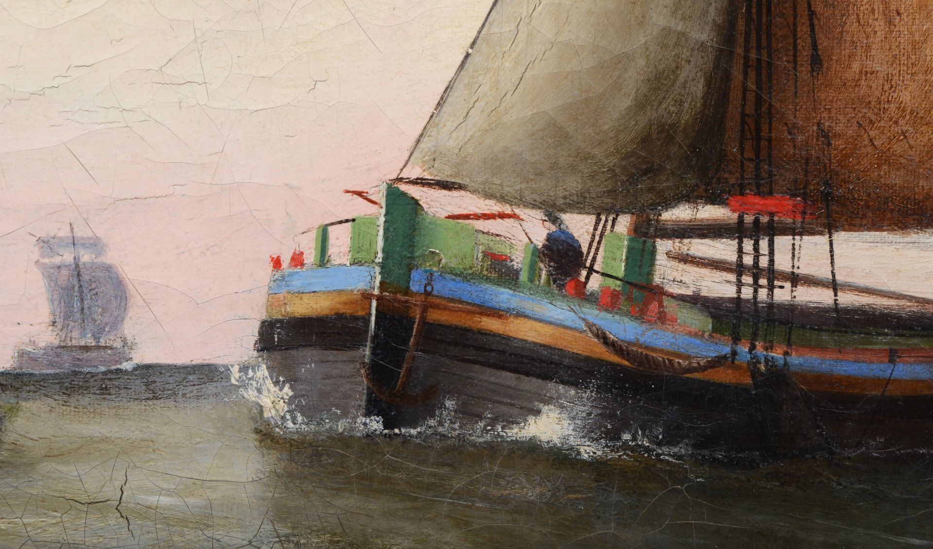 W. Stamp, 19th century, sailing barges, oil on canvas, signed and dated 1904, 50 x 75cm - Image 4 of 5