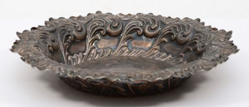 A Victorian silver bowl, by Fenton Brothers, Sheffield 1894, with embossed foliate scroll