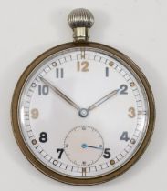 Enicar, a British military open face keyless wind pocket watch, FHF 2144 cal movement, back cover