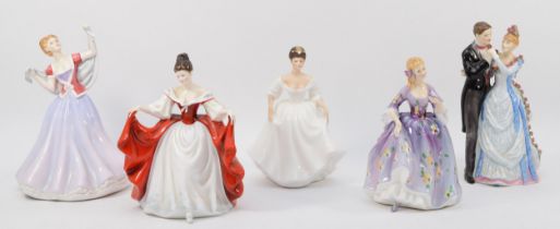 Royal Doulton; five porcelain figures comprising of June HN2991, Nicola HN2839, Angela HN2389,