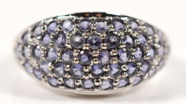 A 9ct white gold tanzanite cluster ring, M, 3.6gm.