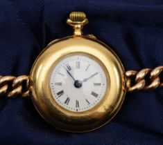 D.F & C. , an early 20th century French 18k gold cased key less wind ladies wrist watch, enameled