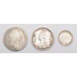 A William III silver shilling, 1697, first bust, Mint mark B bottom left, 25mm, 5.5gm, together with