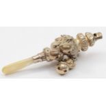A Victorian silver and mother of pearl rattle, by Colen Cheshire, Birmingham 1887, with floral