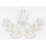 A Bavaria German porcelain coffee set comprising of six cups and saucers, coffee pot, milk jug and