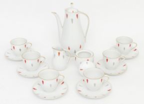 A Bavaria German porcelain coffee set comprising of six cups and saucers, coffee pot, milk jug and