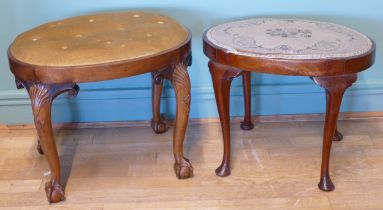 A 19th century walnut framed dressing table stool, with button velvet drop in seat raised on