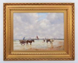 J.M. Mollender, 19th century, collecting seaweed, oil on board, signed, 38 x 51cm