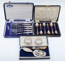 A set of six George VI silver teaspoons, by W H Leather & Son, Birmingham 1945, together with two