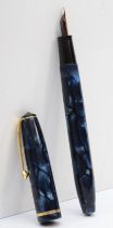 Conway Stewart 15, a blue mottled fountain pen with 14ct gold nib.