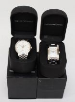 Emporio Armani, two stainless steal Gentlemen's wrist watches, AR-145, AR-524, boxed.