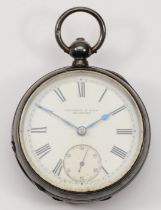 Fattorini & Sons, Bradford, a silver key wind open faced pocket watch, Birmingham 1891, the enameled