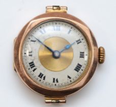 A 9ct gold cased wrist watch, London 1928, the silvered dial set with Roman numerals, 15 jewel