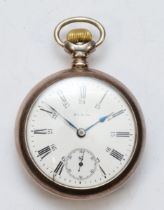 Elgin Watch Co, a silver cased American open faced keyless wind pocket watch, the enamel dial set