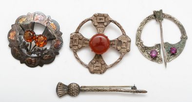 A Scottish silver carnelian Celtic brooch, by Robert Allison, Glasgow 1959, 48mm, together with