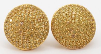 A pair of silver gilt yellow gemstone cluster stud ear rings, 19mm, 7.9gm.