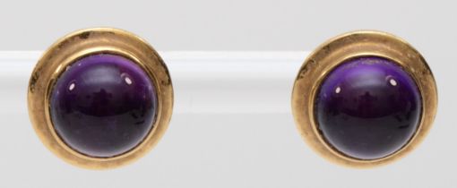 A pair of 9ct gold amethyst stud earrings, 11mm, 3.3gm.