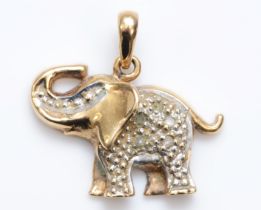A 9ct gold eight cut diamond elephant pendant, 12mm, 1gm.