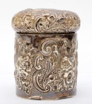 A Victorian silver circular dressing table pot, By William Neale, Chester 1901, with embossed floral