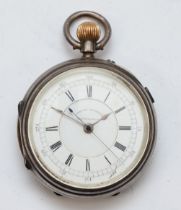 A Victorian silver cased open faced keyless wind chronograph pocket watch, by James Richardson,