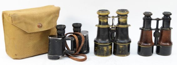 WWI a British Army pair of binoculars, Mk V Special 32834 and two other pairs of binoculars
