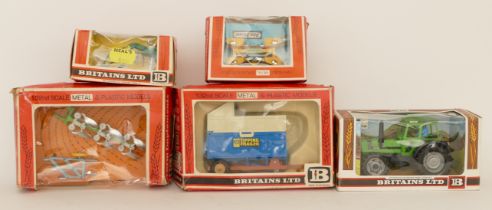 Britains Ltd; Comprising of five boxed farm vehicles and farming implements - 9566 High Sided Tippe