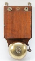 Wooden cased wall mounted warning bell, complete with original internal wiring. (Marked on back L.