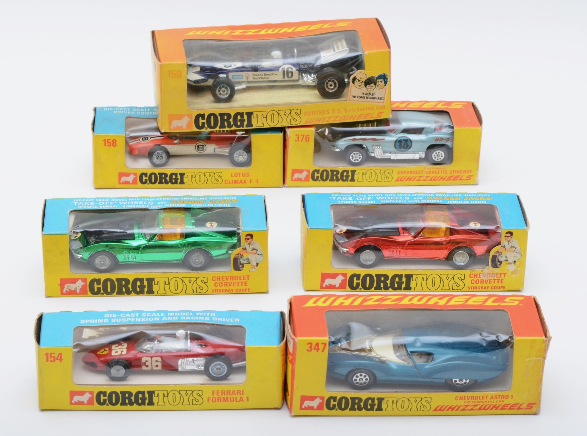 Corgi Toys; comprising three 'Whizzwheels' diecast models, 150,347,376 together with four racing - Image 2 of 2