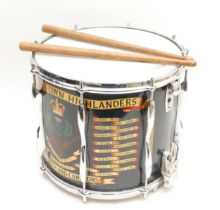 A 37cm military side drum, by Rose-Morris, painted with the Regimental Coat of Arms of the First