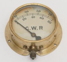 Brass cased vacuum pressure gauge - marked "GWR" on Face/rim.