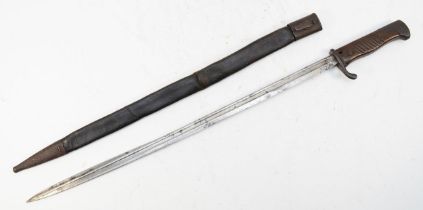 A German model 1898 bayonet 2nd pattern with two piece wood grip, stamped on the guard 62 R.R. 230