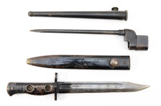 A British Army post war L1A3 knife bayonet, 20cm blade with broad arrow, 58E, scabbard, together