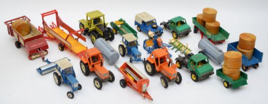 A collection of playworn diecast models, primarily by Britains circa 1970s/80s of farming