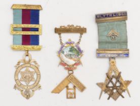 Three silver gilt Masonic Jewels, including Albert Gate Lodge and Blythe Lodge, 87gm