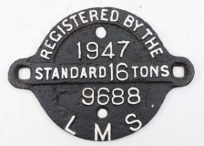 Round L.M.S. 1947, wagon registration plate - standard 16 Tons 9688.