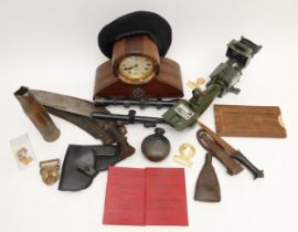 A collection of military items to include a telescope, a Kukri, an Eastern knife, a Nikko Stirling