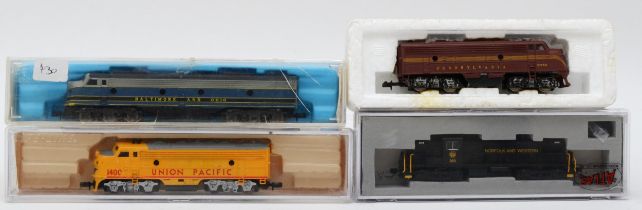 N Gauge Model Railway group comprising of four locomotives Norfolk & Western, Baltimore & Ohio by