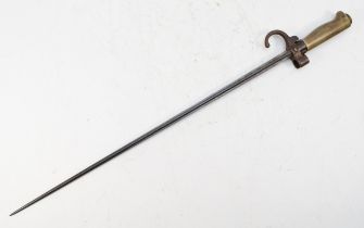 A French 1886 Model Lebel bayonet, 51cm cruciform section blade, brass grip