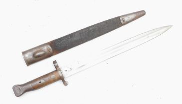 A Victorian British Army 1888 pattern bayonet and metal mounted steel scabbard, the 30cm blade