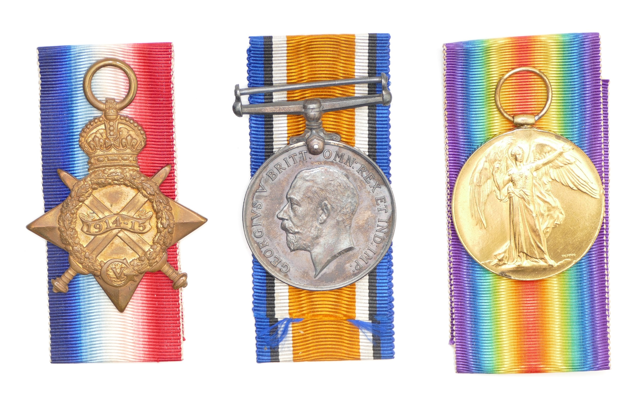 WW1 trio, 1914-1915 Star, War and Victory, Awarded to Pte T. W. F. G. Hands, A. S. C. M2-097931,