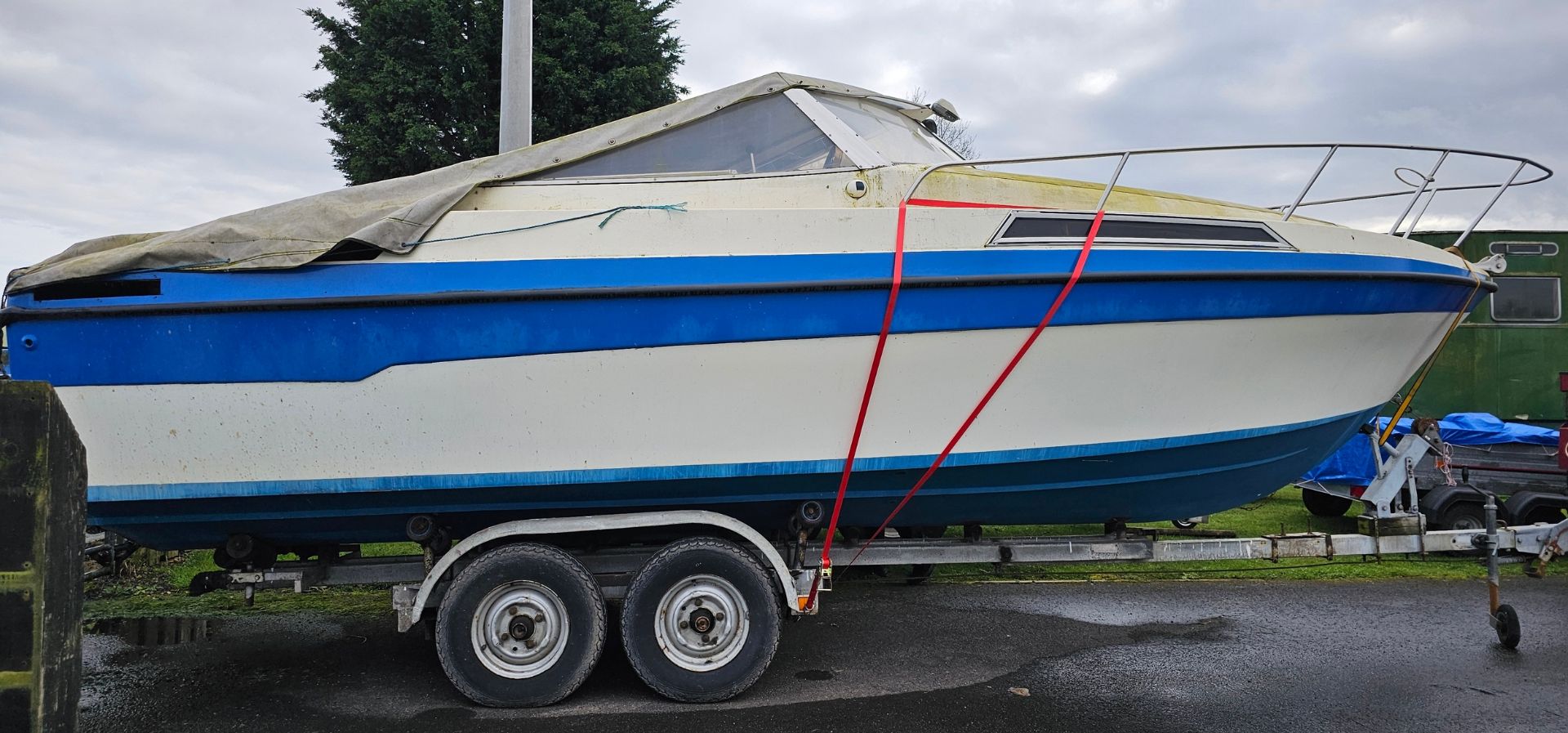 21 foot power boat, project, with jet drive engine, V berth cabin with sink and separate heads,