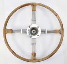 Bluemel's Brooklands four spoke, four arm steering wheel, with blue enamel badge, diameter 42cm