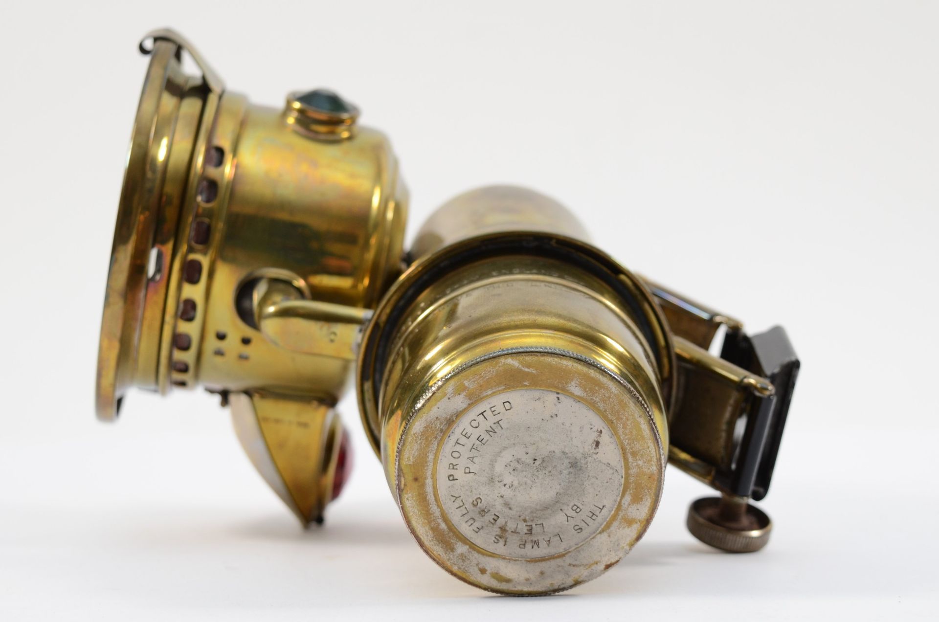 A rare Lucas Garda carbide brass car lamp with side rear red lens - Image 3 of 9