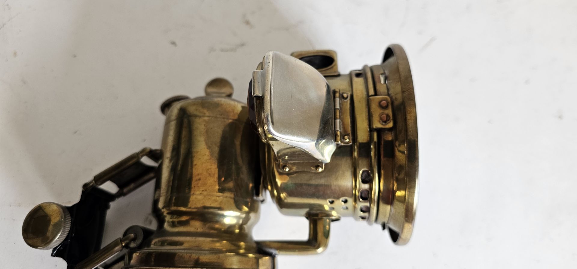 A rare Lucas Garda carbide brass car lamp with side rear red lens - Image 9 of 9